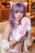 Nyxie neko cat-ear playful silicone companion doll - front view with lavender hair cat ears, AI companion