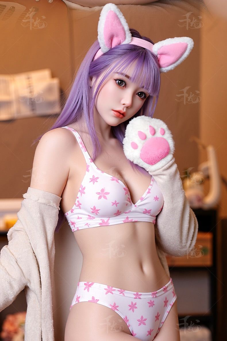 Nyxie neko cat-ear playful AI companion - close-up detail showcasing Realistic companion and lavender hair cat ears