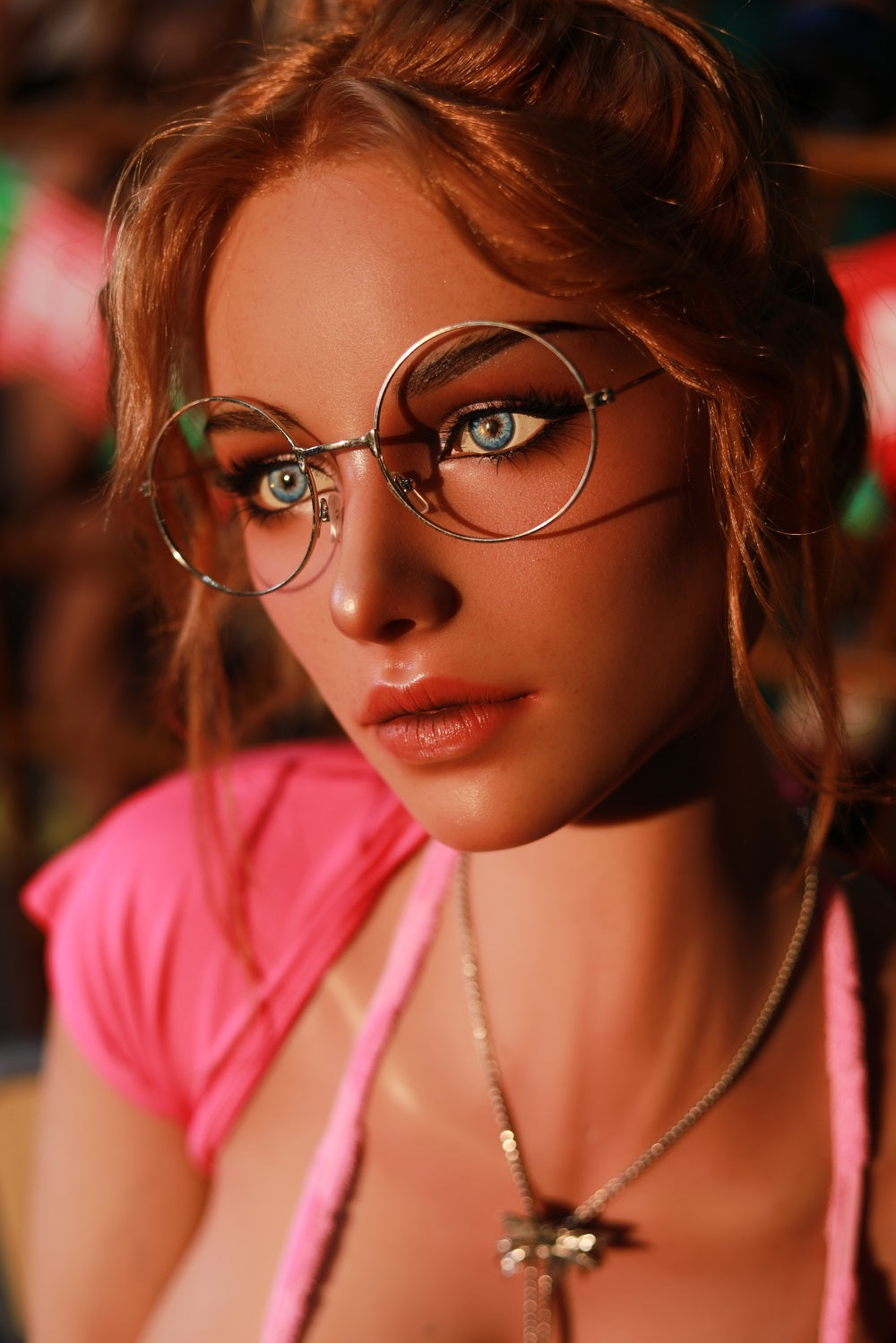 Reinette joyful luminous AI companion - close-up detail showcasing Silicone companion and infectious lightness